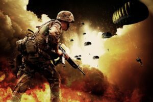 war soldiers parachutes paratroopers warrior military army firearms explosion fire weapons warfare war war war war war army army