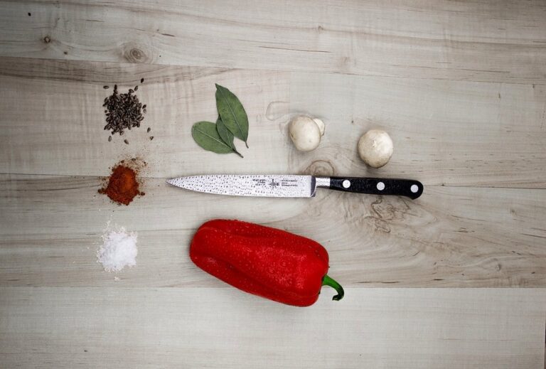 bell pepper spices knife chef's knife sharp flavorings mushrooms ingredients chopping board wooden board food bay leaves herbs herbs and spices food preparation flat lay board nutrition vegetables knife knife knife knife knife herbs