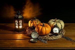 environment still life pumpkins composition creation blur lights light clock time