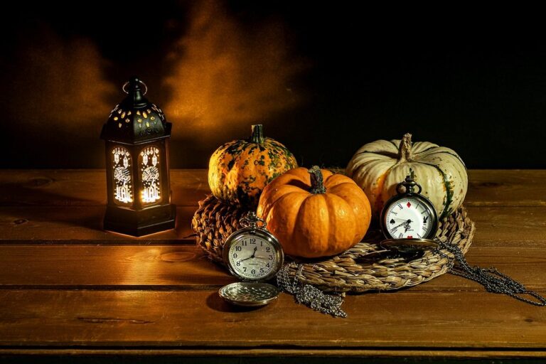 environment still life pumpkins composition creation blur lights light clock time