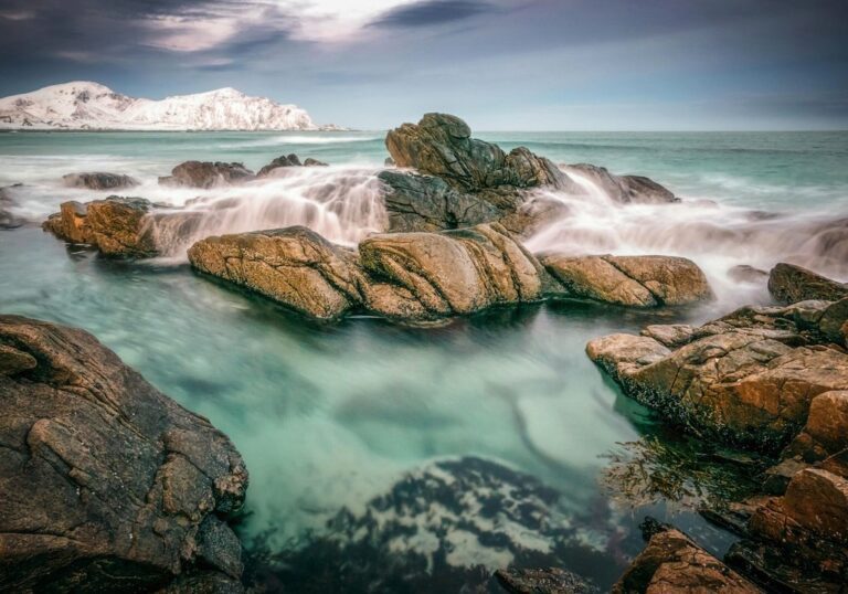 lofoten islands ocean rocks lofoten landscape beach skagsanden norway sea nature