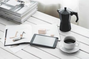 technology tablet coffee cup digital tablet computer device desk coffee cup magazines leisure